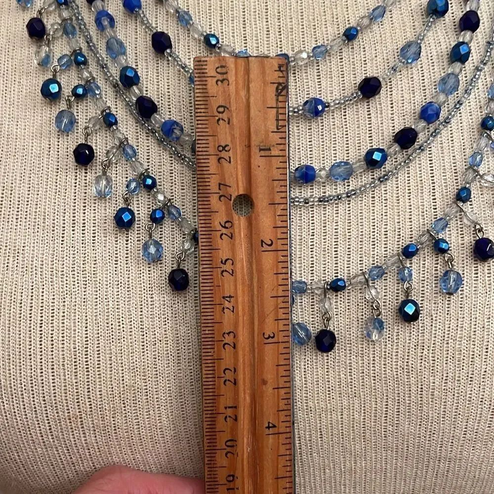 Vintage CZECH REPUBLIC 5 Strand Bib Statement Necklace Blue Cut Glass Beads - Picture 10 of 15